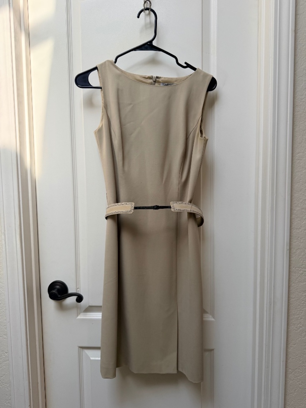 Ann Taylor Beige Sheath Dress | Sleeveless Belted Career Dress | Petite